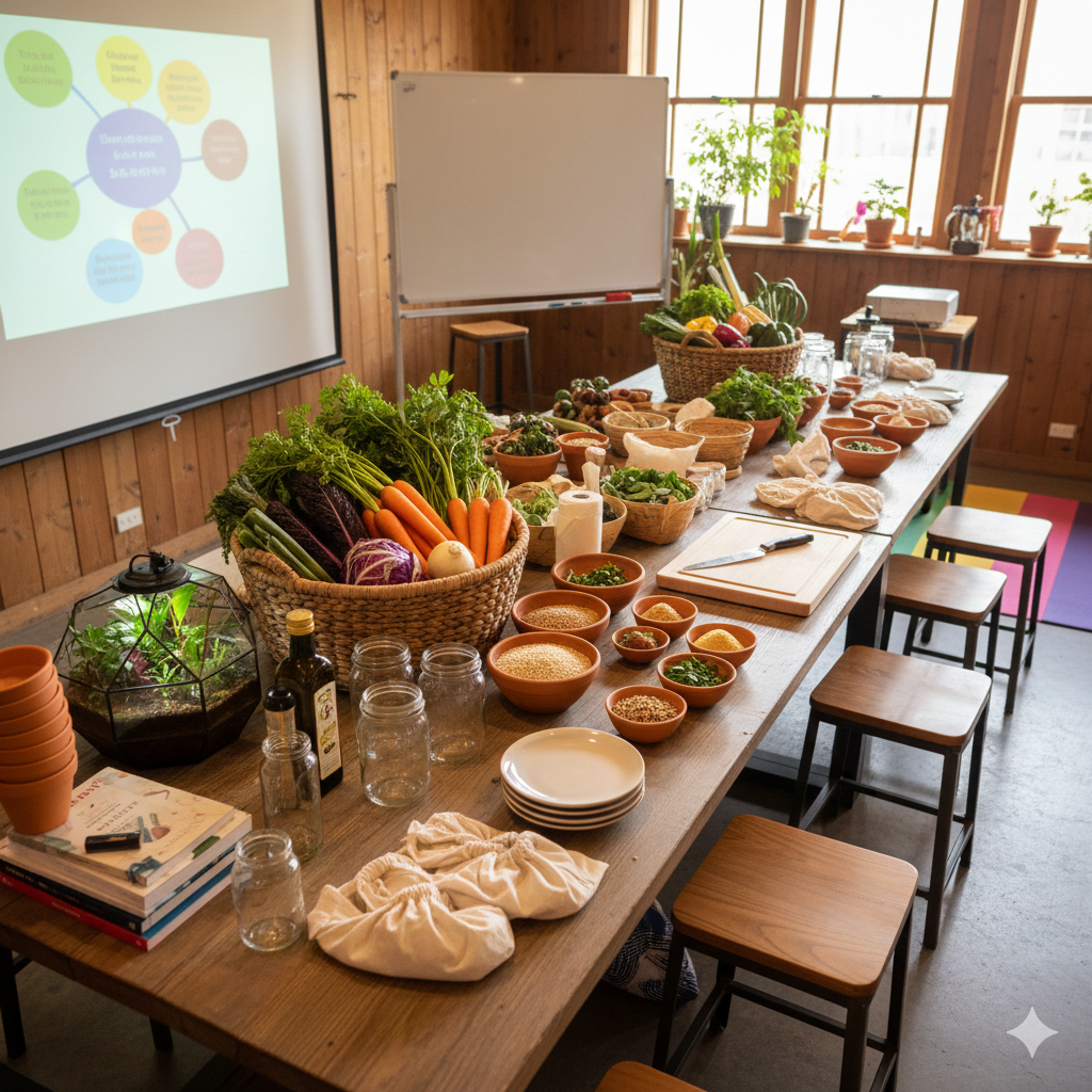 食と健康について学ぶ講座やワークショップの様子